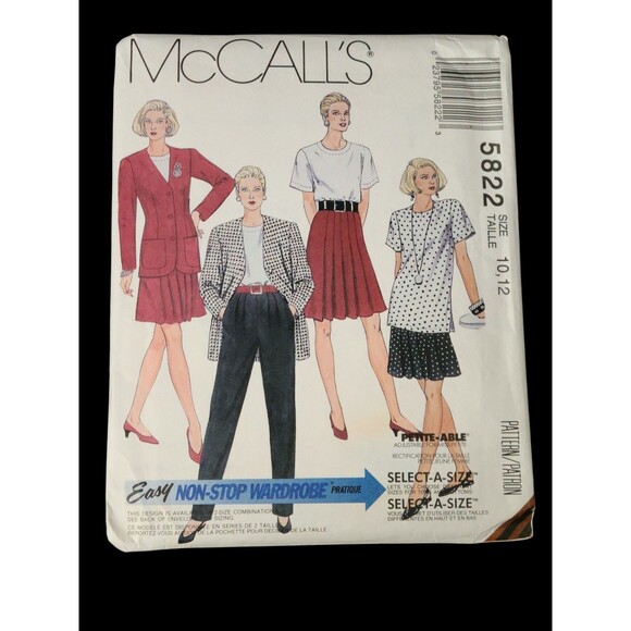 McCall's Non-Stop Wardrobe pattern 5822 Misses Jacket Top Skirt Sz 10-12 uncut - Picture 6 of 6